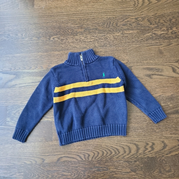 Polo Ralph Lauren Navy With  Yellow Striped Half-Zip Sweater Sz.4/4T - Picture 1 of 8
